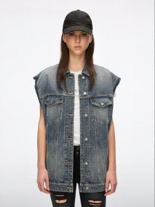 Denim Vest Frayed Hem