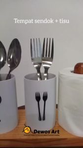 Tempat sendok garpu unik - Wadah sendok garpu tisu kayu - tempat tisu kayu