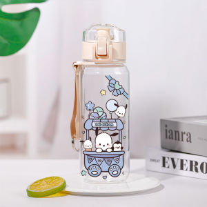 Large Capacity Plastic Water Cup Bouncing Carry Pachat Dog Female Student Cup with Lid And Handle Cinnamon Dog Cartoon Style