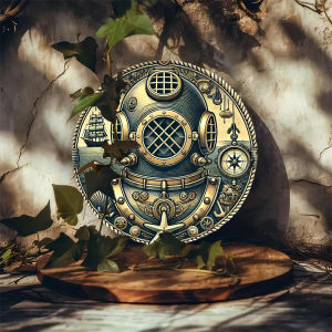 CIFbuy | Vintage Nautical Diver Helmet Metal Wall Art Sign 20x20cm Iron Foil Engraving Underwater Home Decor