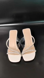 Korean womens simple transparent sandals open toe thick heel sandals
