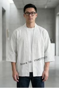 Áo Khoác Kimono Sọc Nhật Bản Áo Khoác Cardigan Hở Phía Trước Haori Nhẹ Mùa Hè Mặc Thường Ngày Nửa Tay Áo Dành Cho Nam Và Nữ