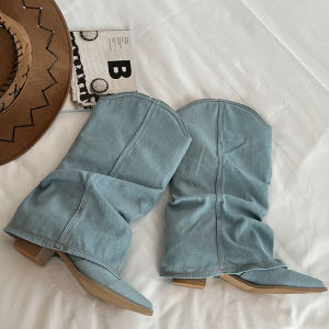 Lin Beibei High Heel Long Tube Knight Boots Womens American Small Audience High Tube Pointed Toe Western Cowboy Boots