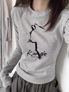 Slim Fit round Neck Long Sleeve T-Shirt Womens Fashionable Style Commute Korean Version Basic Grey Base Top for Autumn