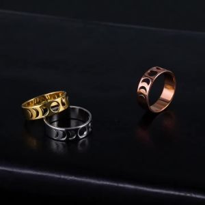 2024 Fashion Unique Hollow Phase of the Moon Rings for Women Stainless Steel Gold Color Crescent Moon Finger Ring Jewelry