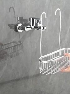 [SG In Stock]No Drill Shower Basket Hanging Organizer | Rustproof Aluminum Bathroom Shelf with Hooks for Shampoo Soap