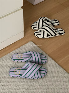 XIXITIAO | Korean Style Striped Cross Luxury Year-Round Home Cotton Slippers