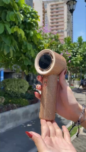 LED Mini Handheld Turbine Fan 100 Adjustable Speeds with Base Type-C Charging+ Diamond DIY Sticker Fan Cover | N221