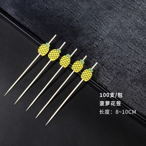 Disposable Food Grade Bamboo Fruit Forks Set Creative Design for Eating Watermelon And Other Fruits Storage Canister Included