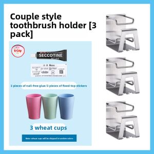 Bathroom Wall-Mounted Stainless Steel Toothbrush Holder 304 No-Drill Hole Toothpaste Organizer Nordic Style Storage Rack