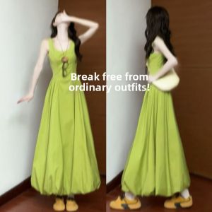 LIRUSHAN | Summer New Green Waist-Cinching Flower Bud Dress