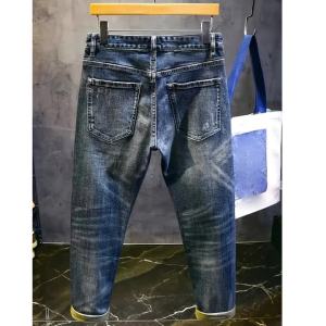 Retro Spliced jeans Mens Trendy Brand Ripped Bear Patch Loose Classic Man Pants Rhinestones Denims Tears Streetwear for Man