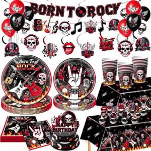 Kayou | Born To Rock Party Supplies Rock and Roll Disposable Tableware Set Plates Cups Napkins Tablecloth Halloween Music Birthday Decor