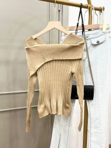 ECLAIRE 043 Blouse Rajut Knit Square-neck Longsleeves Basic Polos Kasual Korea Classy Relka Import