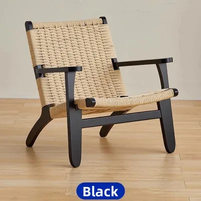 Rattan Woven Solid Wood Chair Leisure Sofa Chair for Living Room Balcony Japanese Wabi Sabi Style Backrest Lazy Chair