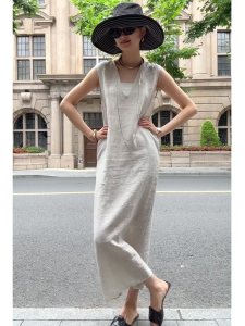 SHANGSHA | French Elegant High-end Grey Sleeveless Dress