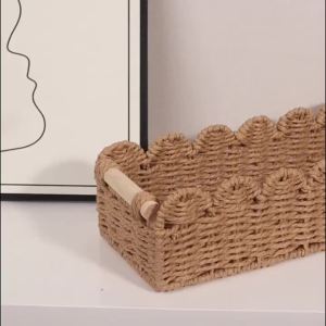 Handmade Woven Storage Basket Tea Table Sundries Organize Desktop Snacks Cosmetics Storage Basket Vintage Home Toys Container