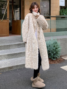 Lamb Fur Coat Womens Long Thickened Stand Collar Korean Style Loose Fit Eco-friendly Fur Plush Winter Outerwear New 2025