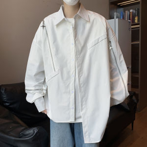 Casual Cool Long Sleeve Mens Shirt Autumn Fashion Street Style High Street Trendy Zipper Design Unconventional Handsome Coat