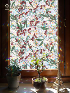 Fancy Fix Rainbow Window Stickers Decorative Transparent Opacity Bathroom Kitchen Door Glass Film Large Size Plant Floral Design