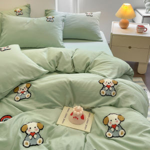 Ins Green Tree Towel Washed Cotton Bedding Set Student Dormitory Bed Sheets Three-piece Set Quilt Cover Four-piece Set