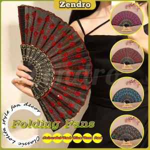 ZEO Folding Fans for Women Colorful Embroidered Flower Design Summer Party Wedding Gifts Souvenir