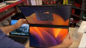 OFIYAA M4 15.6นิ้วจอภาพแบบพกพาสำหรับแล็ปท็อปพร้อมขาตั้งขยายหน้าจอแล็ปท็อป FHD1080p จอภาพคู่พับได้ชนิด C จอแลปท็อปคอมพิวเตอร์ Extender Windows/mac/linux/Android Ps5