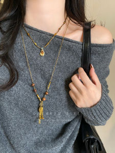 Retro Coin Tassel Necklace Womens Long Sweater Chain Gold Color Luxury Accessory Elegant Design Single Layer Collarbone Chain