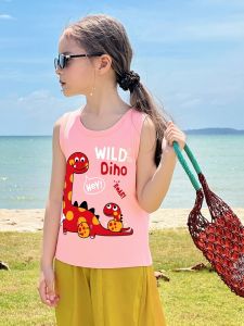 27home Kids Summer New Cartoon Pure Cotton Sport Vest Thin Model for Girls Baby Casual round Neck No Sleeve A-Class Safety