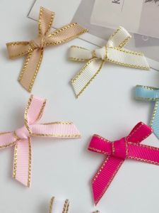 (50pcs/pack) 3/8 Gold Edged Grosgrain Ribbons Handmade Bowknot For Souvenir/DIY Crafts/Gift Decor