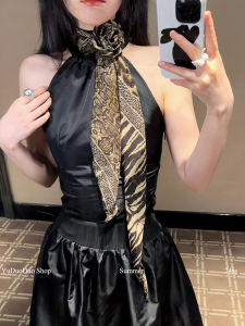 Retro Rose Leopard Print Fine Bench Silk Scarf Female Sweet Cool Millennium Style Belt Atmosphere Sense Decorative Ribbon Scarf Fashion