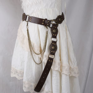 Millennium Retro Rivet Chain Belt Womens Waist Belt Fashionable Patchwork Slimming Belt Alloy Buckle PU Material Belt