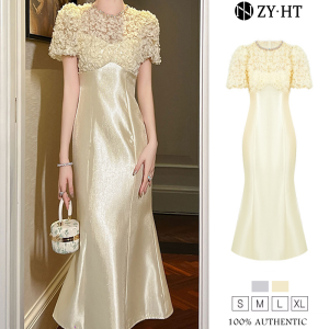 ZYHT EraVogue Womens Dress Grey Dress Cream Dress  Fishtail Dress Satin Dress Work Dress High-class Dress Vintage Dress Wedding Dress Party Dress Evening Dress 21258