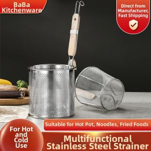 Hanging Stainless Steel Strainer Spoon Wooden Handle