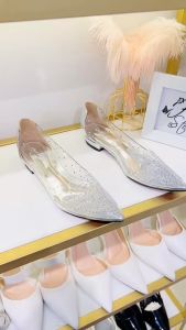 Giày ball đá hạt HALEY STORE gót cao 2cm bít mũi nhọn mika trong suốt đính hạt đá nhỏ cô dâu tiểu thư công chúa đi tiệc