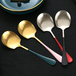Colorful Rice Serving Spoon Stainless Steel Long Handle Soup Porridge Rice Scoop Tableware Spoon Dinnerware Kitchen Tools