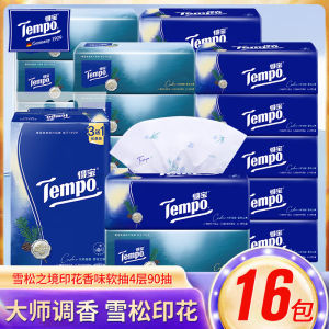 Khăn Giấy Ướp Hương Hoa Cúc 4 Lớp Tempo 90 Miếng/box 16 Box/box Khăn Giấy Vệ Sinh Gia Đình Dùng Một Lần Không Thể Thấm Nước