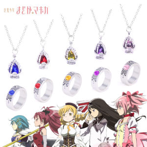 Anime Puella Magi Madoka Magica Soul Gem Necklace Kaname Madoka Miki Sayaka Tomoe Mami Cospaly Necklace Ring Set Jewelry Gifts