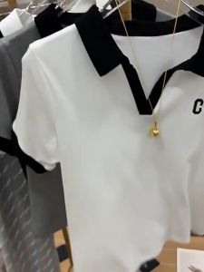 SELLDA M-2XL Women Cotton Top Korean Style Polo Shirt Embroidery Short Sleeve T-shirt