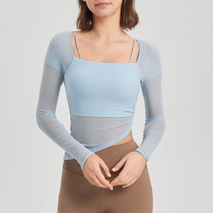 2-in-1 Sheer Mesh Fixed Cup Wearable Sports Bra