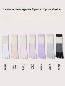JINGCHI | Womens Pure Cotton Mid-Calf Five-Finger Transparent Mesh Crystal Socks Thin Glass Silk Long Tube Separate Toe Summer Socks