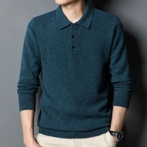 ROMON | Red Pure Wool Long Sleeve Polo Shirt For Men Winter Fashion City Style Knitted Sweater Chinese New Year Dragon Year Celebration