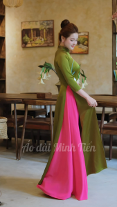 Áo Dài Chất Liệu LỤA HÀ LAN Cao Cấp Hàng May Và Thêu Thủ Công Tỉ Mỉ - Mã C61 Xanh Cốm