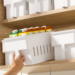Kitchen Storage Box with Handle for High Cabinets Deep Drawers Clutter Organizer Plastic Rectangular Shaped Nordic Style