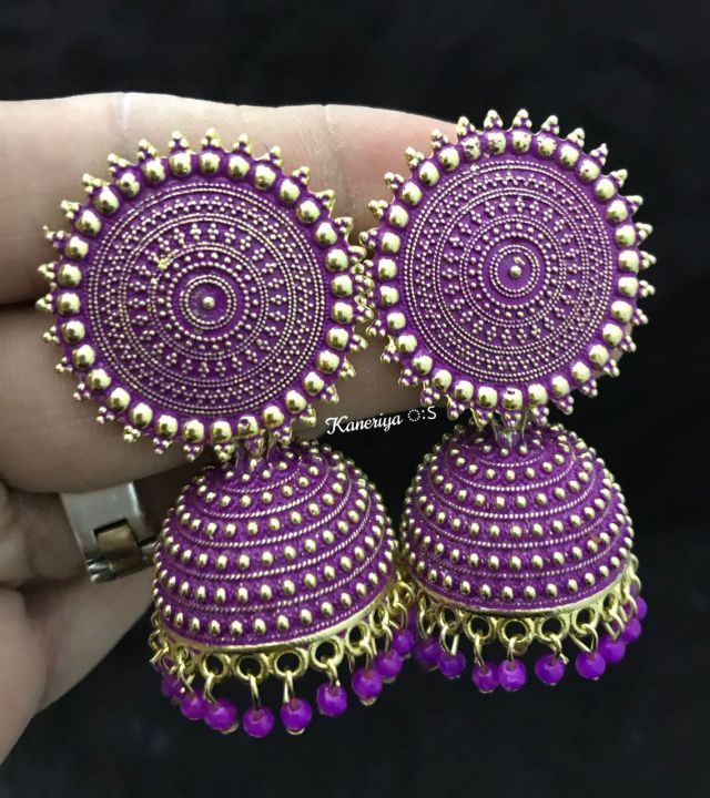 LARGE PURPLE JHUMKA SET Sephuhan Emas Material Earrings For Women