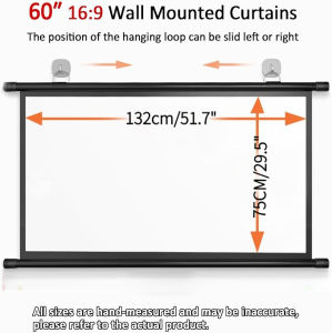 XIAOHUI Projector Screen Wall Mounted 60-133 inch High Density White Wrinkle-Free 178° Viewing Angle Screen Home Theater Indoor
