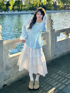 CHANGTONG | Lace Detail Loose Fitting Knit Tunic Summer