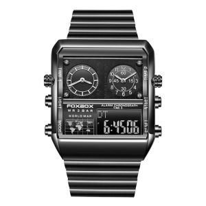 FOXBOX New Creative Square Watch Men Top Brand Luxury Digital Watch Fashion Dual Display Watches For Men Relogio Masculino+BOX