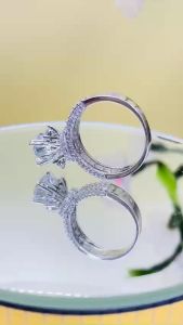 Nhẫn Moissanite Mỹ D/FL màu trắng kiểm định GRA kiểu chấu cao đá chủ 8mm Nhẫn bạc nữ xi bạch kim đẹp Nhẫn kim cương nhân tạo moissanite màu xanh thiết kế sang trọng và đẳng cấp - KIM LỘC PHÁT  NKTC03