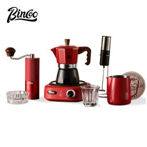 BINCOO Moka Pot Set Double Valve Coffee Maker with Electric Stove Home Espresso Pot Outdoor Mini Coffee Pot 2 Cups